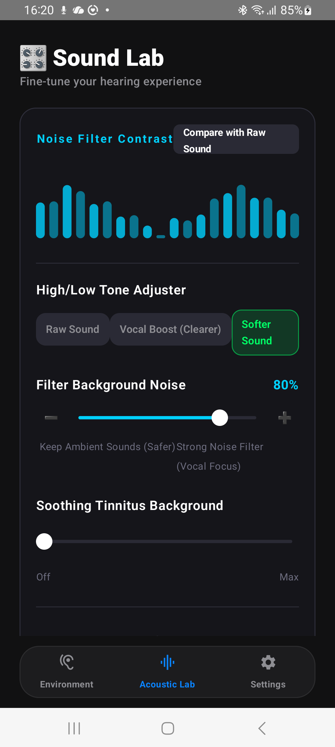Android EQ Sound Amplifier for Deafness Interface and Optimization